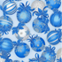 Blue Christmas ornament fabric with silver metallic accents and holly details by Robert Kaufman.