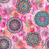 Pink cotton fabric featuring colorful decorative mandalas, floral medallions, and bohemian-inspired artistic designs by Blank Quilting.