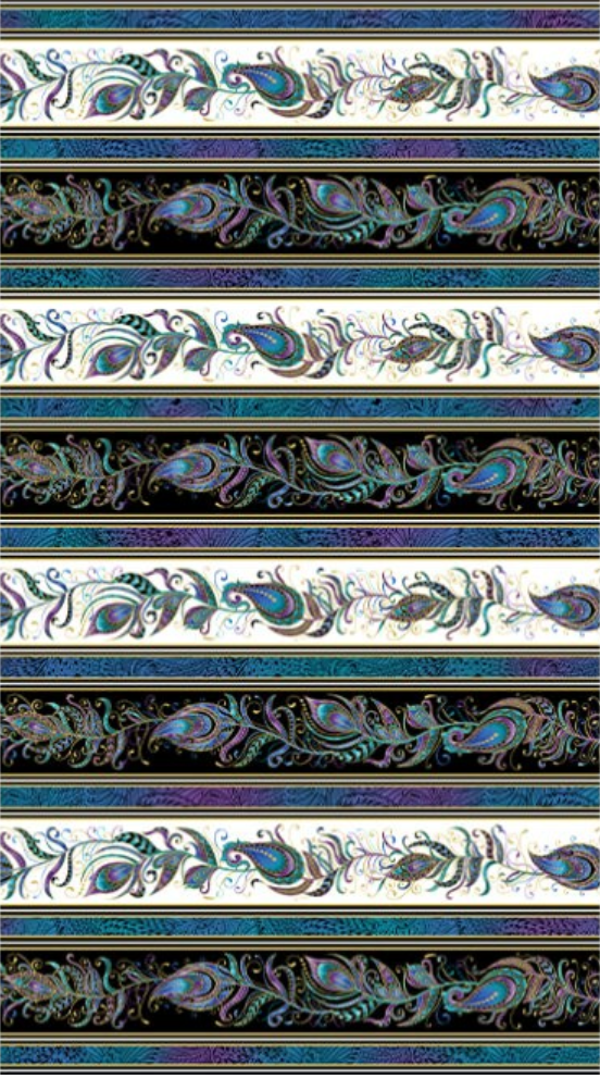Peacock Flourish - Feather Flourish Stripe Black White Yardage
