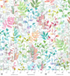 Digitally printed cotton fabric featuring layered watercolor leaves and delicate foliage in pastel shades of pink, aqua, mint, lavender, and coral on a soft opal background from the Reverie collection by RJR Studio for RJR Fabrics.