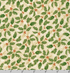 Ivory cotton fabric featuring green holly leaves, red berries, and metallic gold accents from Winter's Grandeur 9 by Robert Kaufman.