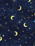 Navy blue cotton fabric featuring crescent moons, twinkling stars, and shooting stars from the I Love You To The Moon collection by Timeless Treasures.