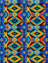 Colorful Southwest Blanket Brite cotton fabric featuring vibrant geometric tribal patterns in blue, turquoise, orange, yellow, red, and black by Timeless Treasures.