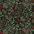 Christmas cotton fabric featuring mistletoe sprigs, holly leaves, red berries, evergreen branches, and red ribbon bows on a black background from the Peace Joy & Love collection by Timeless Treasures.