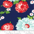 The Good Life Floral Navy fabric by Bonnie & Camille for Moda Fabrics featuring oversized coral red, aqua, and white flowers with green leaves on a navy blue background.
