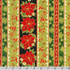 Holiday Flourish 15 Poinsettia Stripe Gold Metallic fabric by Robert Kaufman featuring red poinsettias, holly berries, pinecones, evergreen branches, and gold metallic accents in festive vertical stripes.