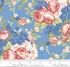 Mackinac Island Faded Roses Light Blue fabric by Minick & Simpson for Moda Fabrics featuring pink rose clusters, delicate blossoms, and green foliage on a soft light blue background.