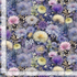 Mystic Meadow digital cotton fabric featuring densely packed wildflowers in lavender, violet, blush pink, cream, and pale yellow on a twilight blue botanical background by Timeless Treasures.