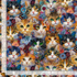 Digital cotton fabric featuring colorful calico, tabby, and tuxedo cats surrounded by vibrant floral blooms on a natural background by Timeless Treasures.