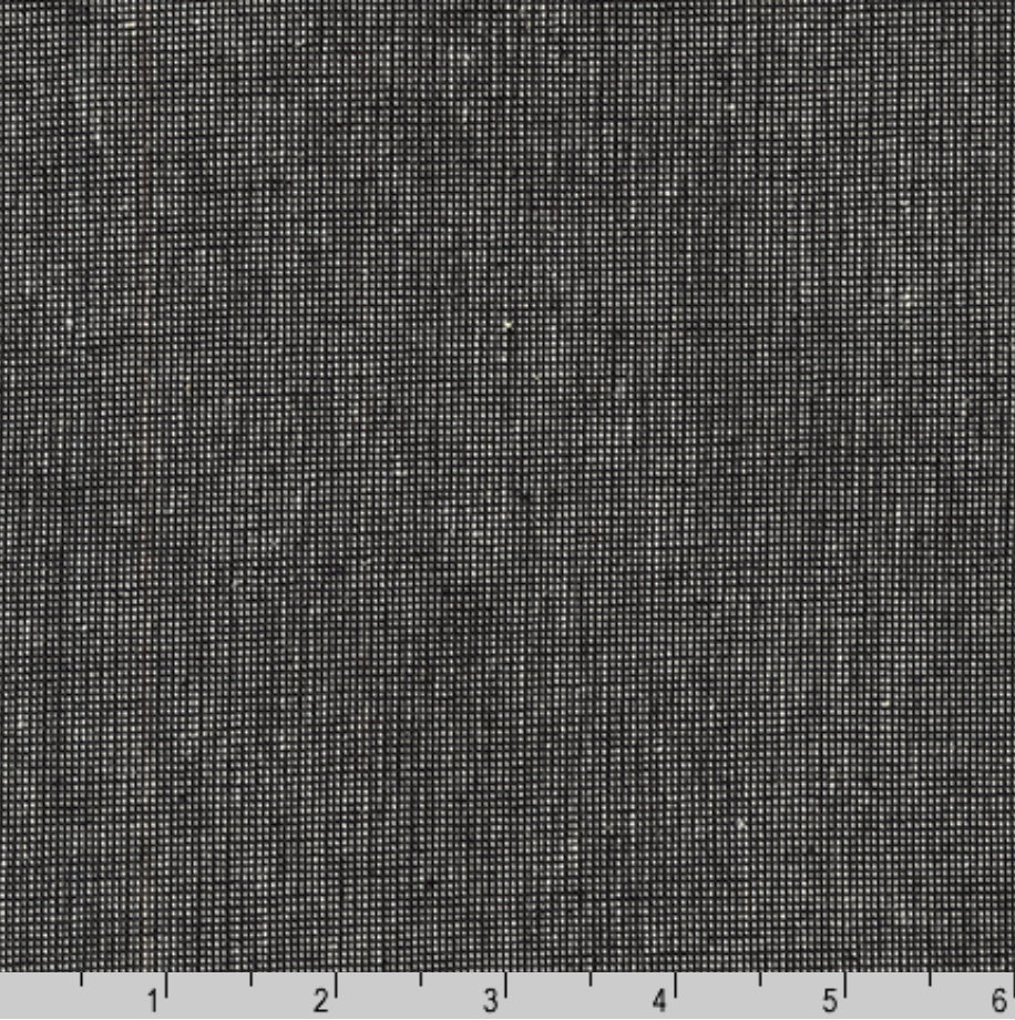 Essex Yarn Dyed Homespun Pepper fabric by Robert Kaufman featuring a textured charcoal gray woven linen-cotton blend with a subtle homespun appearance, ideal for quilting, apparel, bags, and home décor.