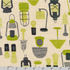 Sevenberry Cotton Slub Prints Asparagus Japanese fabric featuring retro mid-century modern lamps in asparagus green and charcoal on a natural textured cotton slub background by Robert Kaufman.