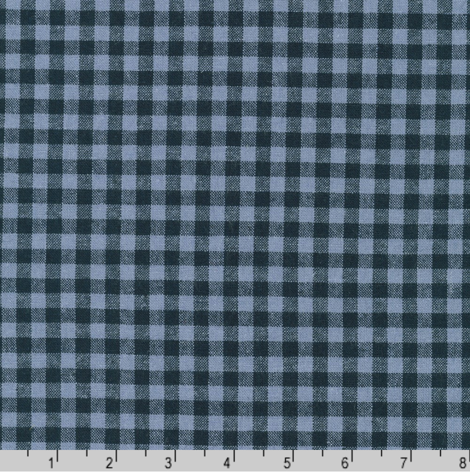 Essex Yarn Dyed Classic Wovens Denim fabric by Robert Kaufman featuring a classic blue and ivory gingham check in a premium linen-cotton blend, ideal for quilting, apparel, bags, and farmhouse home décor.