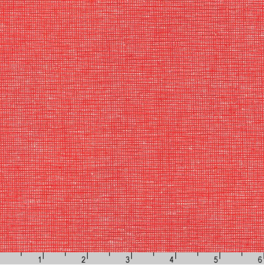 Essex Yarn Dyed Homespun Flame fabric by Robert Kaufman featuring a vibrant flame coral-red textured linen-cotton woven blend, ideal for quilting, apparel, bags, and home décor.