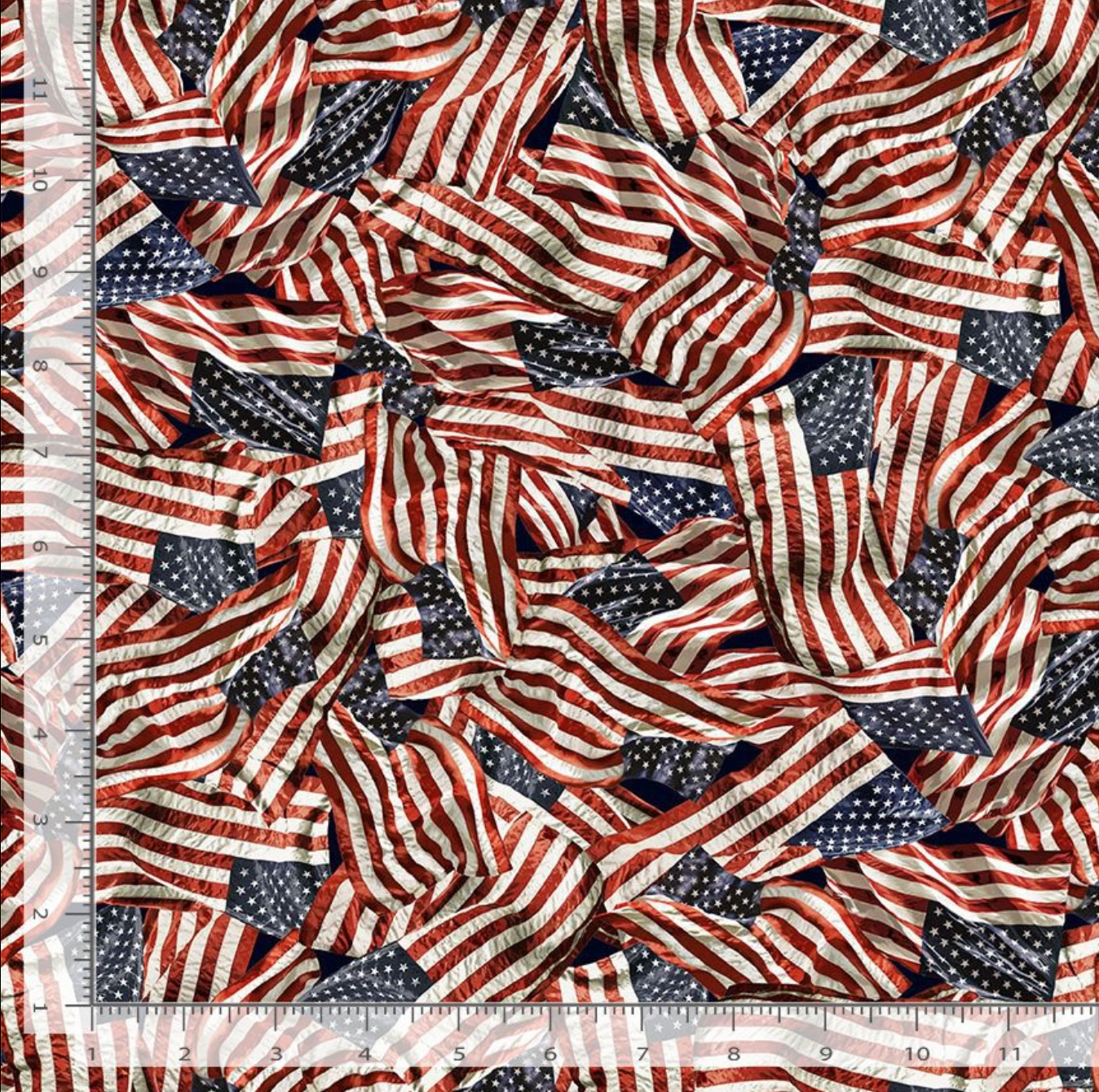 Path To Freedom Packed American Flags fabric featuring an all-over collage of waving American flags on premium digital quilting cotton