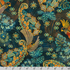 Golden Feathers Birds Navy Metallic cotton fabric by Studio RK for Robert Kaufman featuring elegant birds, ornate paisley feathers and floral motifs with metallic gold accents on a navy background, ideal for quilting, bags and home décor.