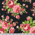 Pink rose bouquets with green leaves on black cotton flannel fabric from the Flowerhouse Collection by Debbie Beaves for Robert Kaufman.