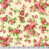 Pink rose bouquets with green leaves on cream cotton flannel fabric from the Flowerhouse Collection by Debbie Beaves for Robert Kaufman.
