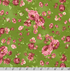 Pink rose bouquets with delicate blossoms on meadow green cotton flannel fabric from the Flowerhouse Collection by Debbie Beaves for Robert Kaufman.