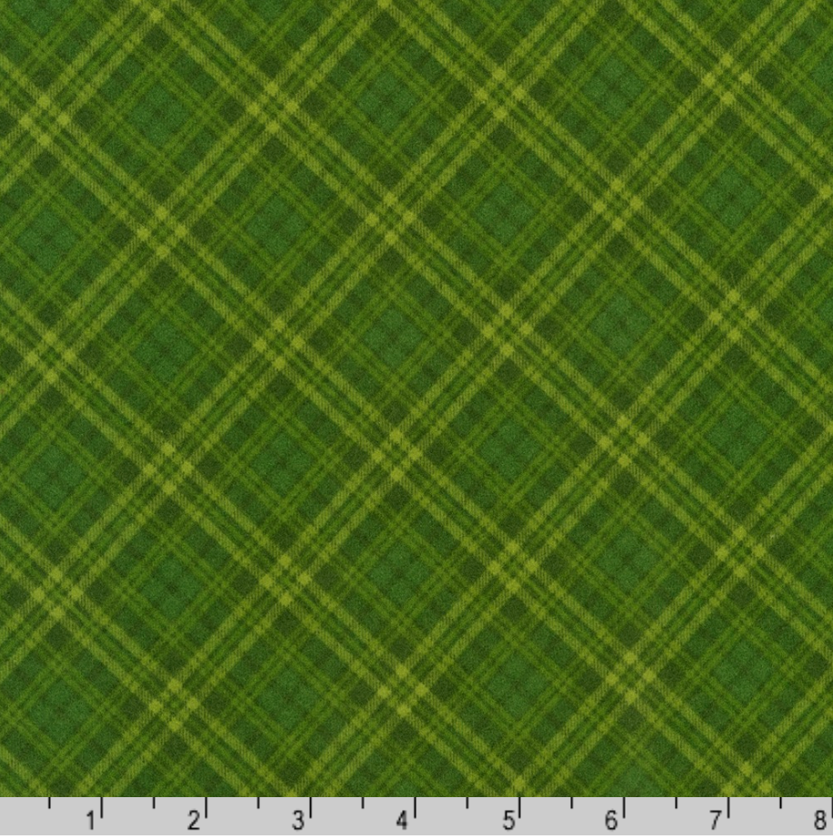 Forest green plaid cotton flannel fabric from the Bouquet of Roses Flowerhouse Collection by Debbie Beaves for Robert Kaufman.