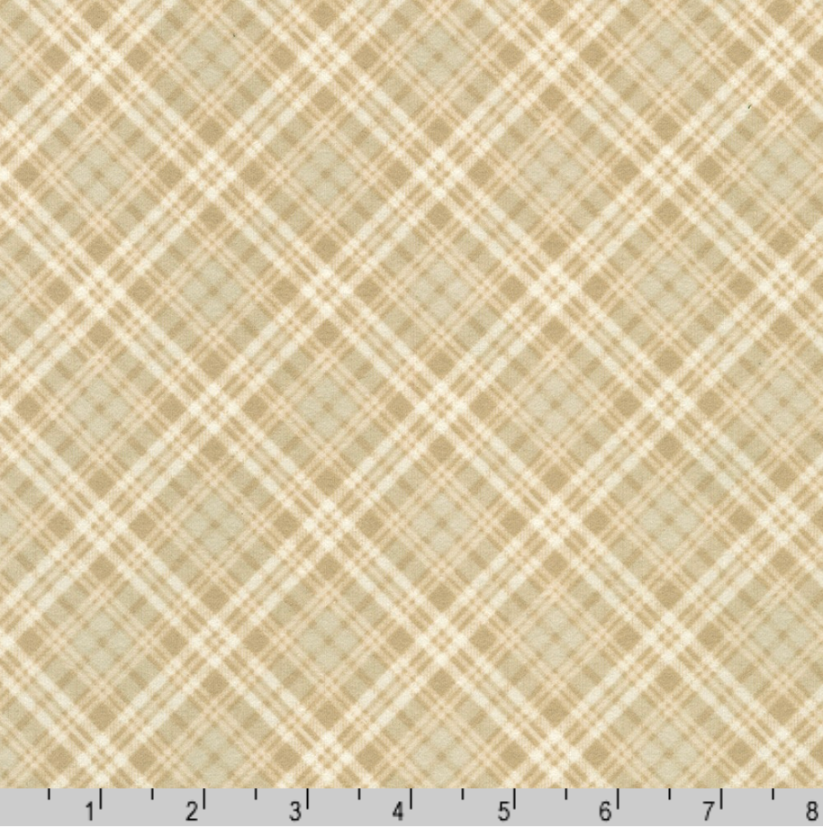 Cream plaid cotton flannel fabric from the Bouquet of Roses Flowerhouse Collection by Debbie Beaves for Robert Kaufman.