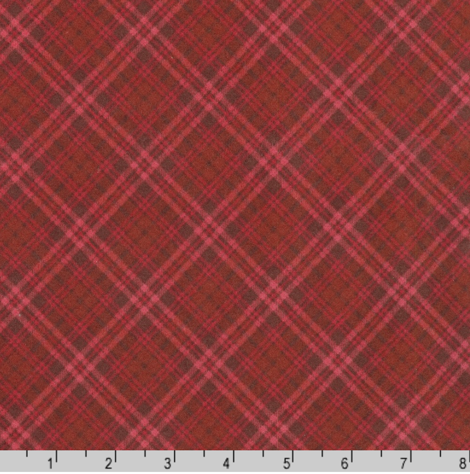 Burgundy plaid cotton flannel fabric from the Bouquet of Roses Flowerhouse Collection by Debbie Beaves for Robert Kaufman.