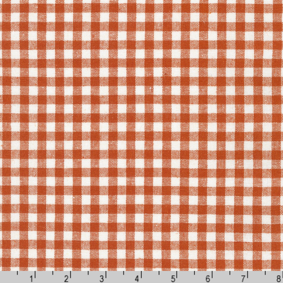 Essex Yarn Dyed Classic Wovens Strawberry Gingham linen cotton fabric by Robert Kaufman featuring a classic strawberry red and natural check pattern, ideal for quilts, apparel, bags and home décor.