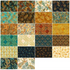 Golden Feathers Roll Up (Jelly Roll) by Studio RK for Robert Kaufman featuring 40 metallic 2.5-inch quilting cotton strips with coordinating bird, feather, foliage, and paisley prints in navy, teal, parchment, saffron, cayenne, peacock, and other jewel-tone colorways.