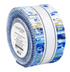 Cobalt Bliss Complete Collection Roll Up by Lauren Wan for Robert Kaufman featuring 40 metallic 2.5-inch precut cotton fabric strips in coordinating blue, white, and gold floral designs.