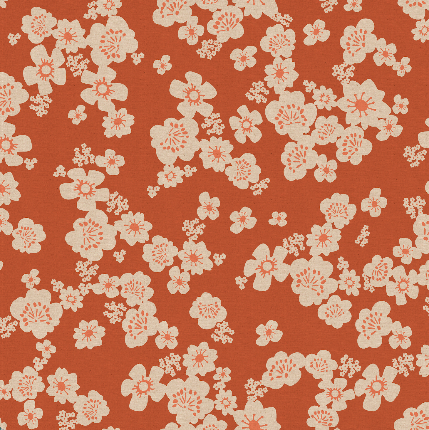 Ruby Star Society Paper Cuts 2 Florals Persimmon cotton linen canvas featuring oversized ivory floral blossoms on a warm persimmon orange background by Rashida Coleman-Hale for Moda Fabrics.
