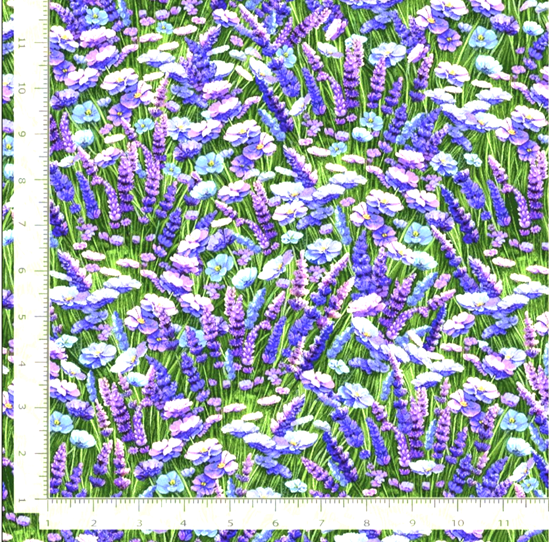 Lavender and blue floral cotton fabric by Timeless Treasures