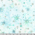 Artisan Batiks Evergreen Ice Sparkle Frosted Snowflakes Ice batik fabric featuring silver metallic snowflakes and icy blue starbursts on a soft white and pale blue hand-dyed batik background.