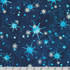 Artisan Batiks Evergreen Ice Sparkle Frosted Snowflakes Celestial batik fabric featuring silver metallic snowflakes and icy blue starbursts on a deep celestial navy hand-dyed batik background.