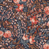 Butterflies In The Garden Flowers In The Breeze Firewater fabric by RJR Fabrics featuring watercolor coral flowers, blush blossoms, blue-gray foliage, and botanical sprigs on a rich charcoal background.