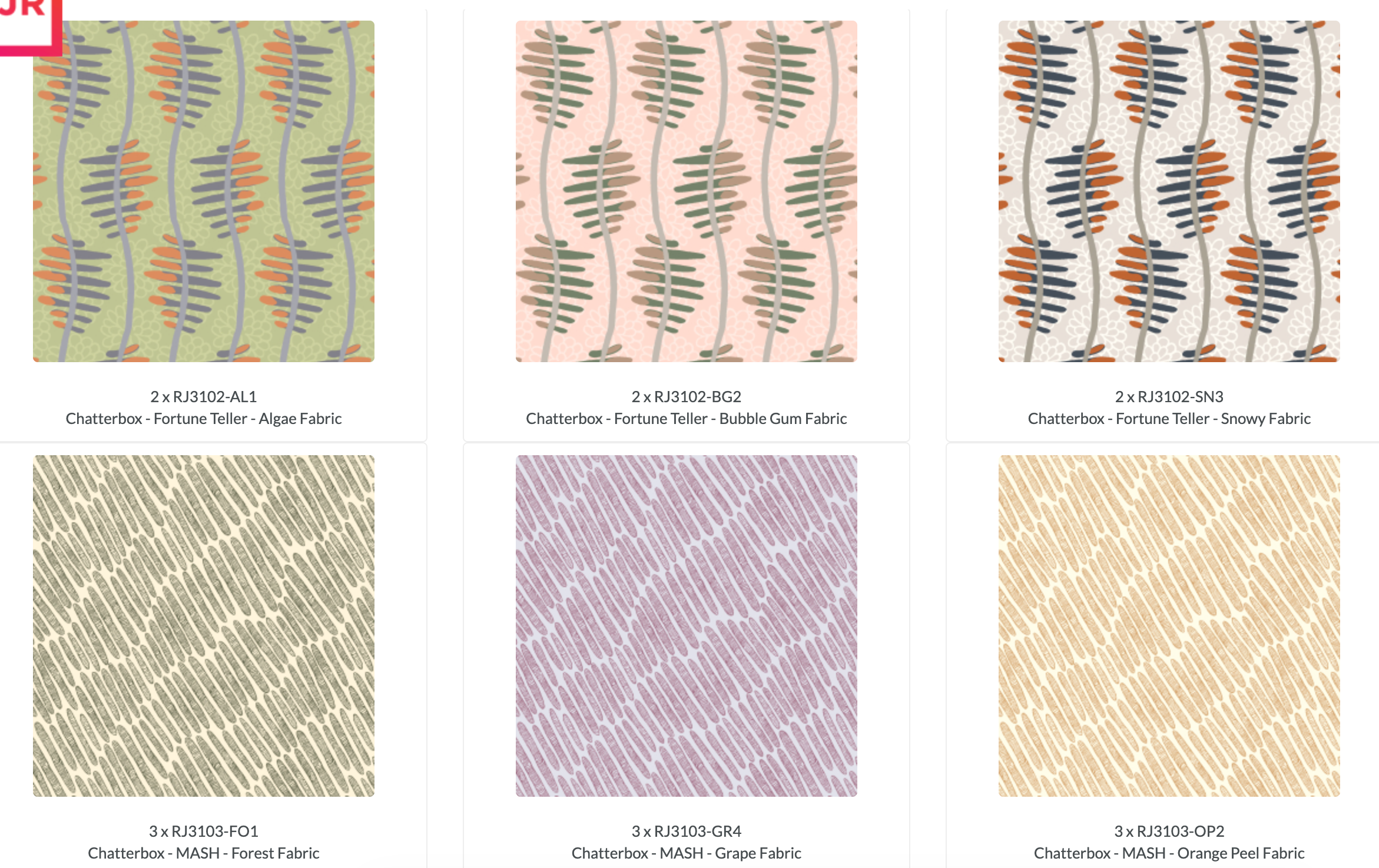 Chatterbox 10x10 Layer Cake by RJR Studio for RJR Fabrics featuring 42 premium cotton precut squares with modern florals, botanical prints, abstract geometric patterns, dotted blenders, and coordinating designs in sage, blush, auburn, navy, lavender, cream, and charcoal tones