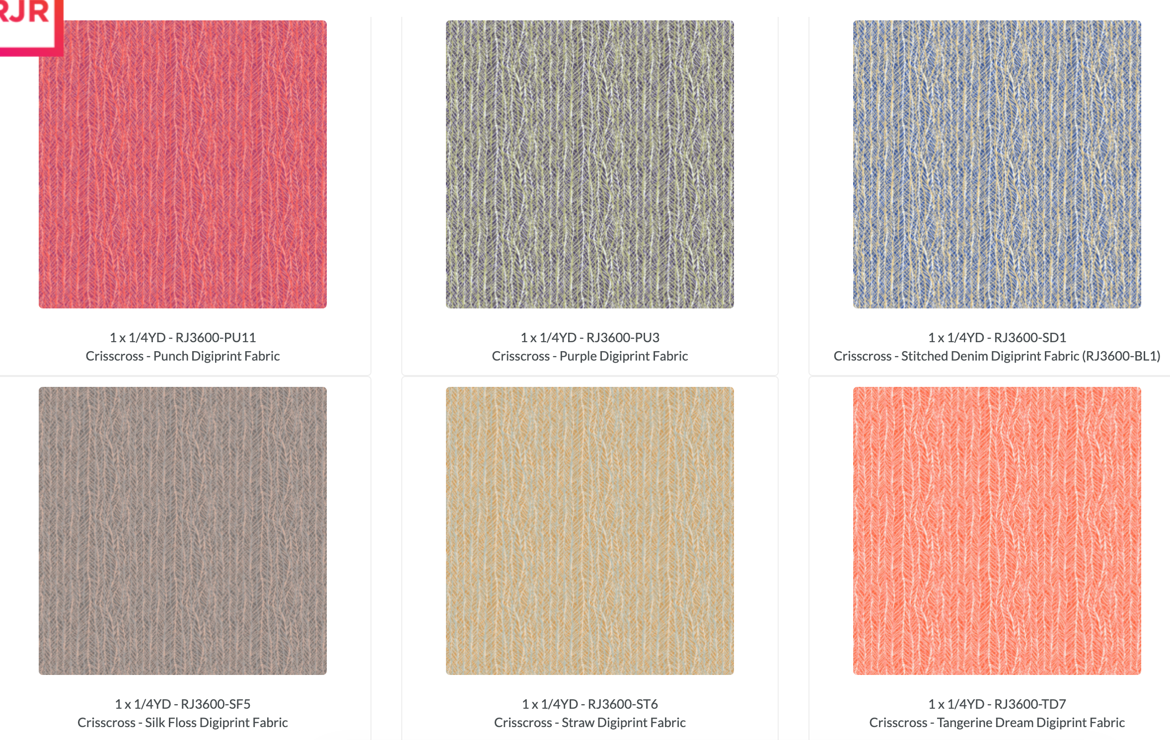 Crisscross Fat Quarter Bundle by RJR Studio for RJR Fabrics featuring premium quilting cotton fat quarters with digitally printed woven texture designs in vibrant shades of blue, purple, pink, orange, yellow, green, gray, and neutral tones.