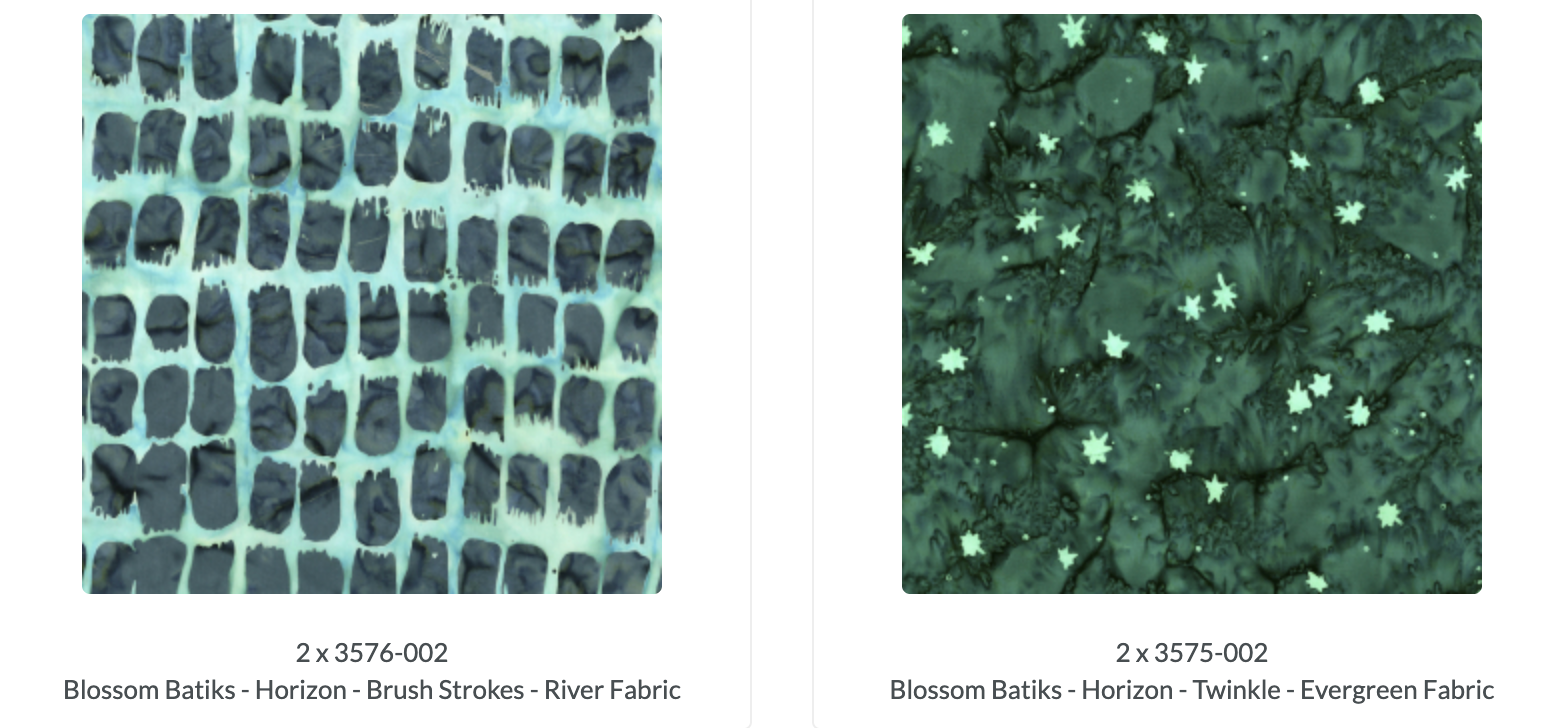 Blossom Batiks Horizon Patty Cake Layer Cake by Flaurie & Finch for RJR Fabrics featuring 42 coordinated 10-inch premium cotton batik squares in serene shades of blue, aqua, green, lavender, and pink for quilting and sewing projects.
