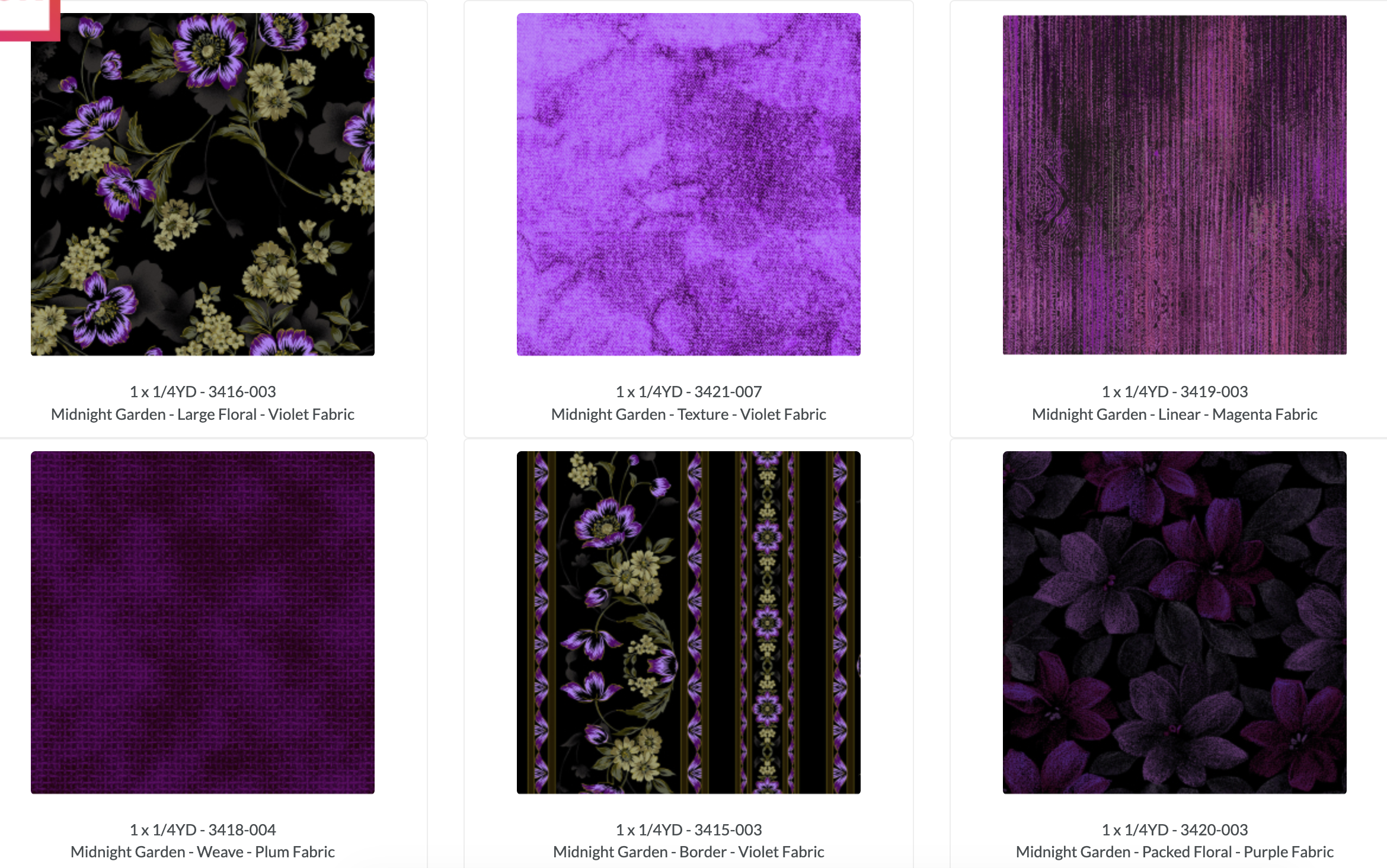 Midnight Garden Fat Quarter Bundle by Jinny Beyer for RJR Fabrics featuring 37 premium quilting cotton fat quarters with elegant floral prints, border prints, textured blenders, embossed designs, woven textures, and coordinating jewel-toned fabrics in blues, teals, reds, violets, purples, and neutrals.