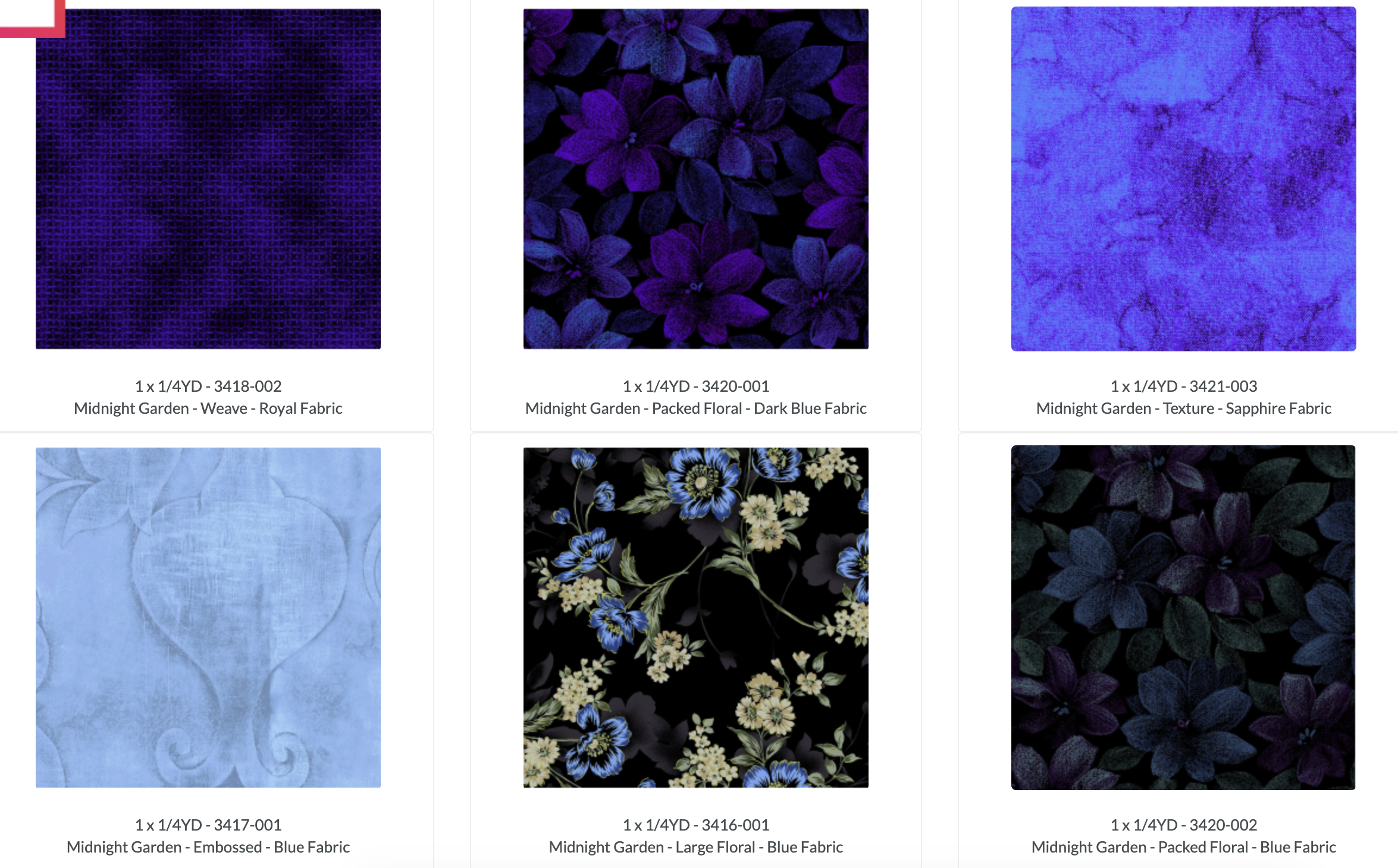 Midnight Garden Fat Quarter Bundle by Jinny Beyer for RJR Fabrics featuring 37 premium quilting cotton fat quarters with elegant floral prints, border prints, textured blenders, embossed designs, woven textures, and coordinating jewel-toned fabrics in blues, teals, reds, violets, purples, and neutrals.