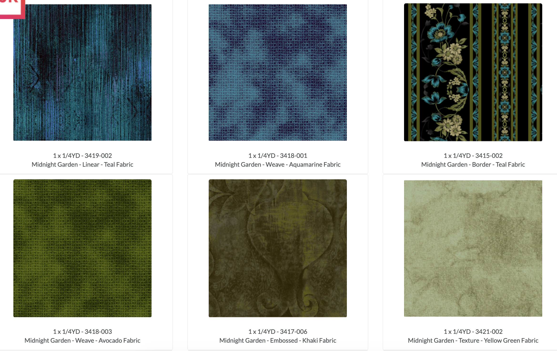 Midnight Garden Fat Quarter Bundle by Jinny Beyer for RJR Fabrics featuring 37 premium quilting cotton fat quarters with elegant floral prints, border prints, textured blenders, embossed designs, woven textures, and coordinating jewel-toned fabrics in blues, teals, reds, violets, purples, and neutrals.