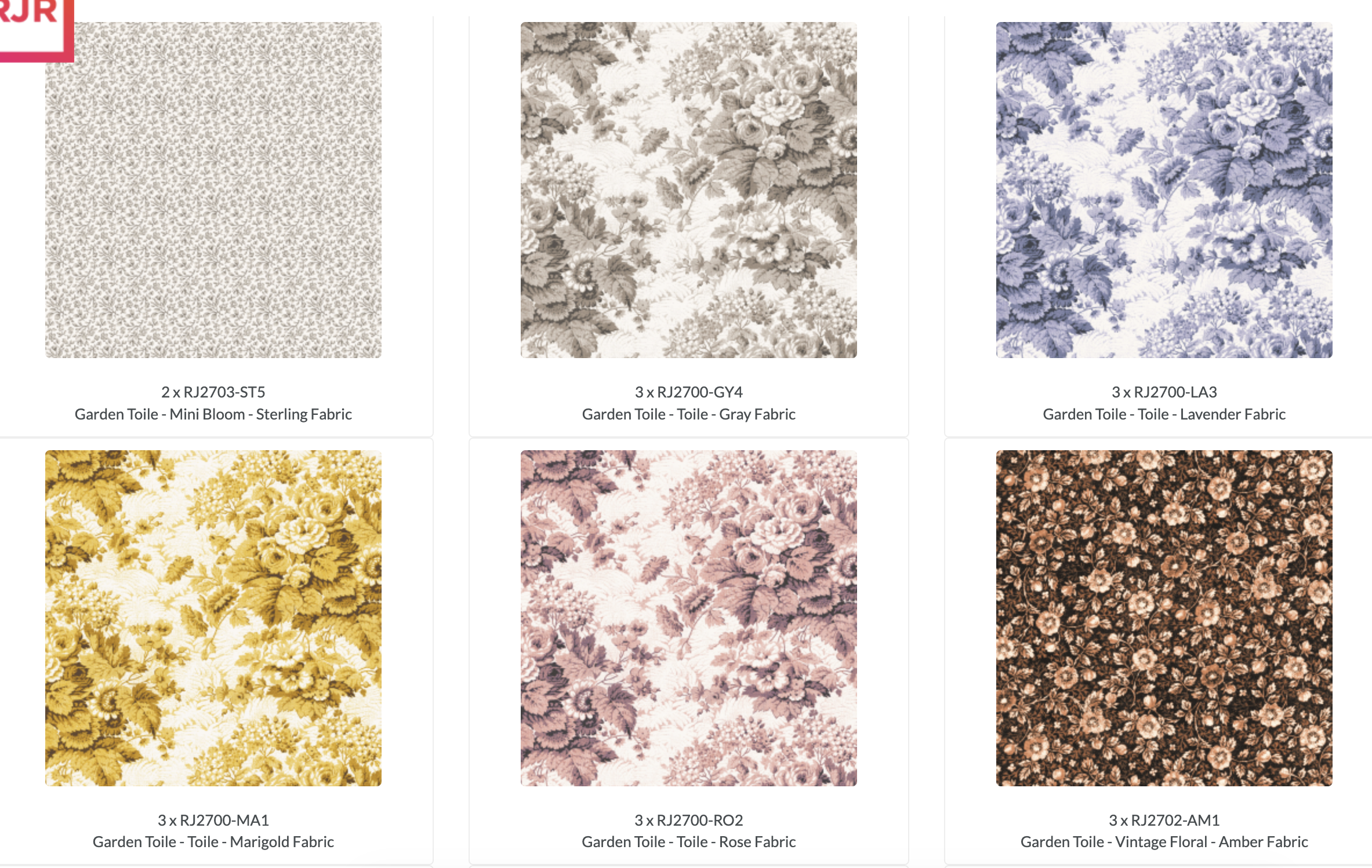 Garden Toile 10x10 Layer Cake by RJR Studio featuring 42 premium cotton precut floral and toile fabric squares for quilting and sewing.