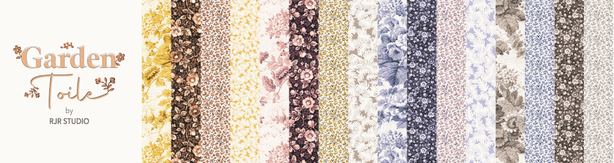 Garden Toile 10x10 Layer Cake by RJR Studio featuring 42 premium cotton precut floral and toile fabric squares for quilting and sewing.