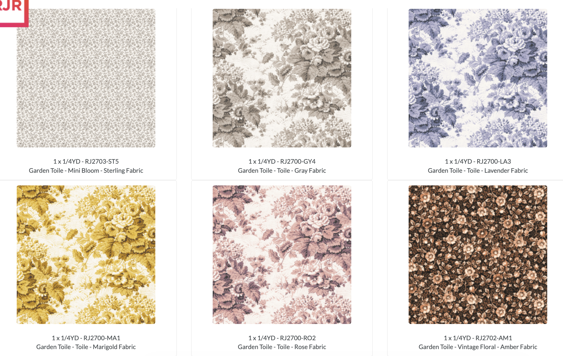 Garden Toile Fat Quarter Bundle by RJR Studio featuring 16 coordinating premium cotton floral, toile, and botanical quilting fabrics.