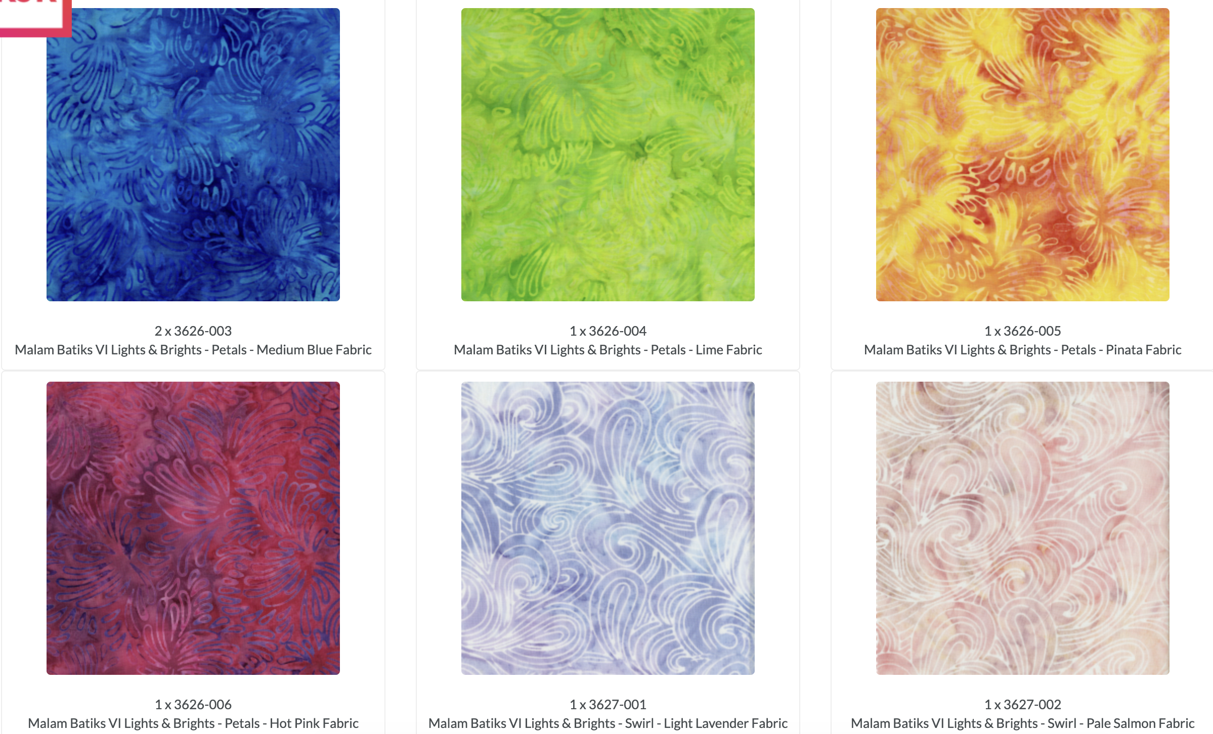 Malam Batiks VI Lights & Brights Patty Cake by Jinny Beyer for RJR Fabrics featuring 42 premium 10-inch hand-dyed batik fabric squares from the complete collection in vibrant blue, green, yellow, orange, pink, purple, and white tones for quilting and sewing.