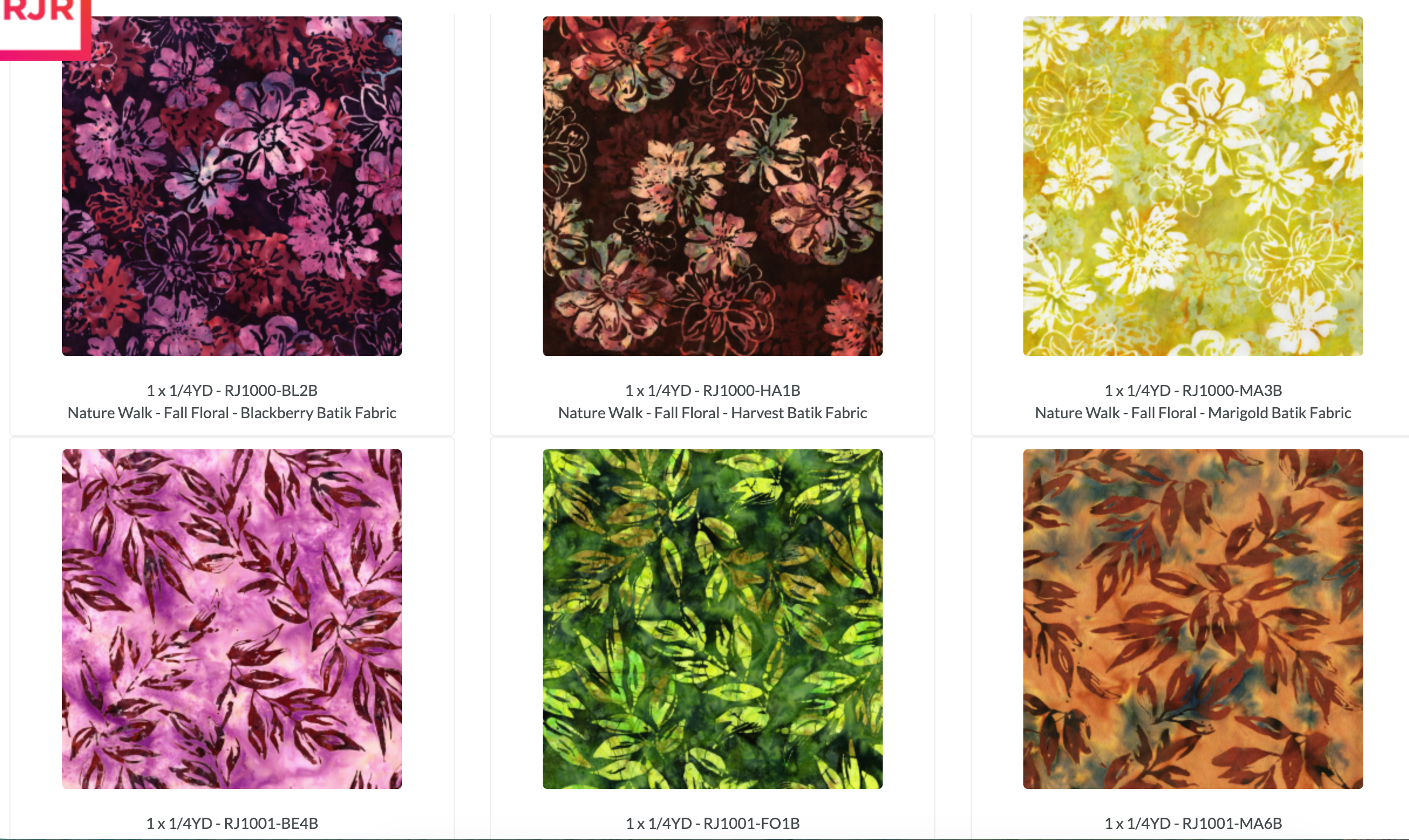Nature Walk Batik Fat Quarter Bundle by RJR Fabrics with 22 colorful botanical, floral, leaf and branch print cotton batiks.