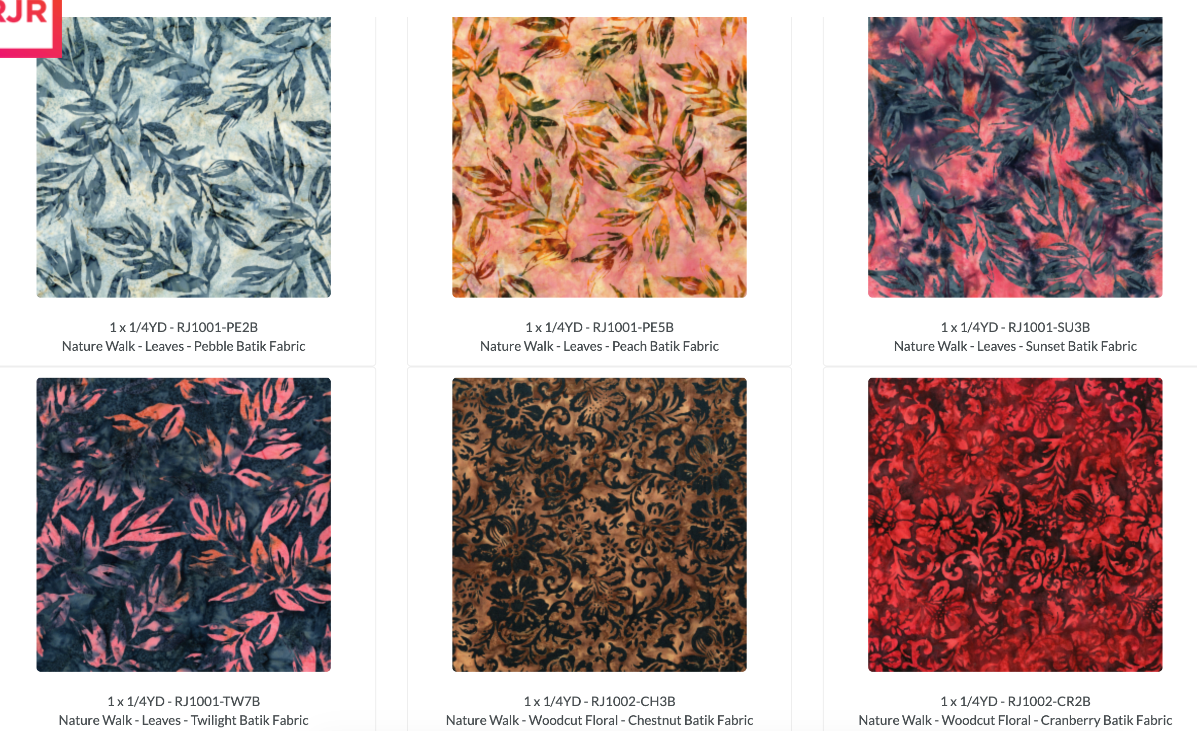 Nature Walk Batik Fat Quarter Bundle by RJR Fabrics with 22 colorful botanical, floral, leaf and branch print cotton batiks.
