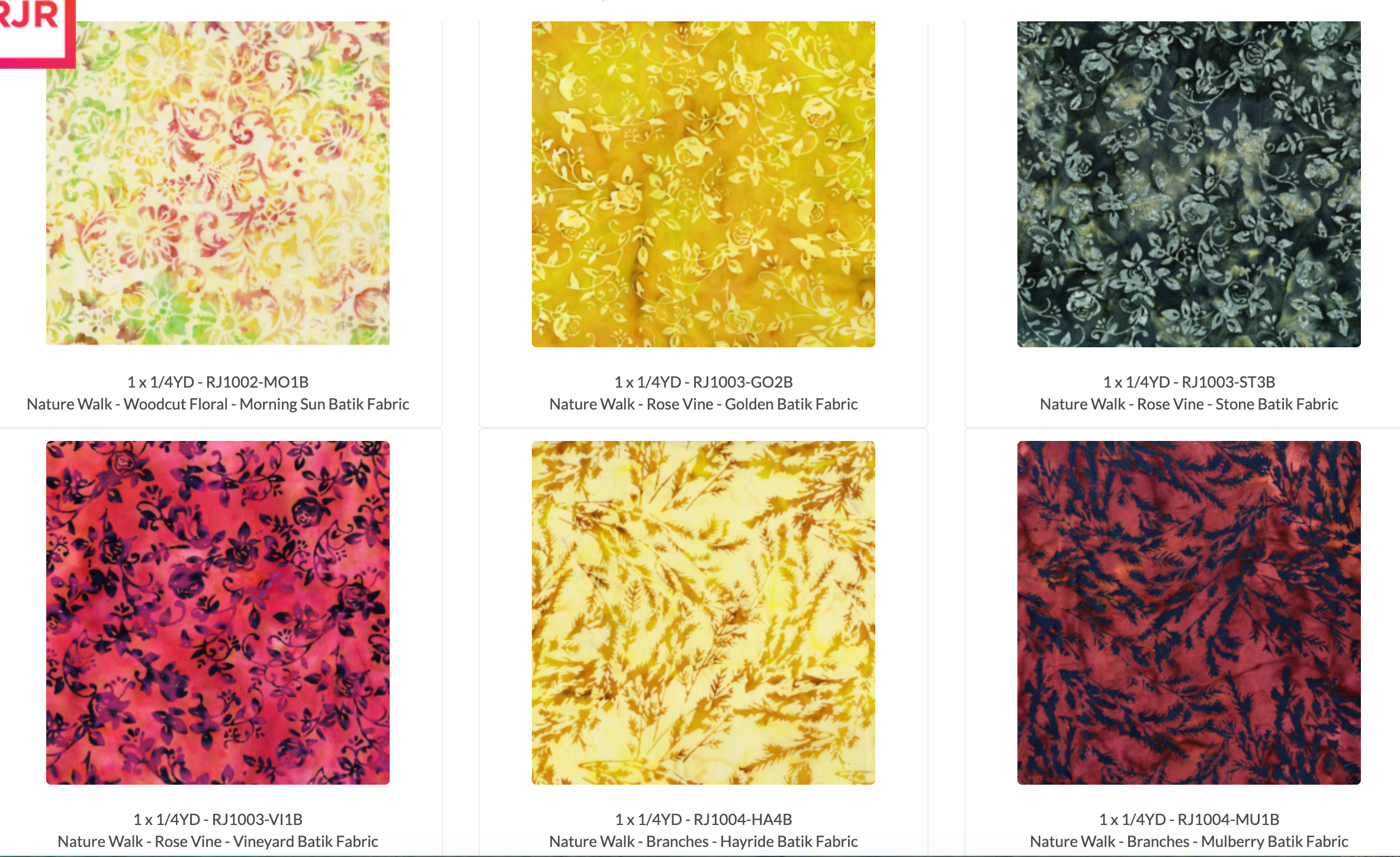 Nature Walk Batik Fat Quarter Bundle by RJR Fabrics with 22 colorful botanical, floral, leaf and branch print cotton batiks.