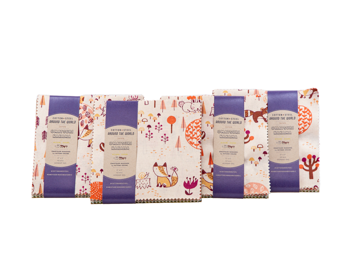 Omatsuri Nakama 5x5 charm pack by Hitomi Osumi for Cotton + Steel Fabrics with 42 Japanese-inspired precut cotton squares