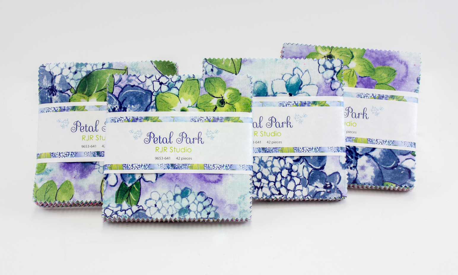 Petal Park charm pack with 42 precut 5-inch floral cotton squares by RJR Studio for RJR Fabrics