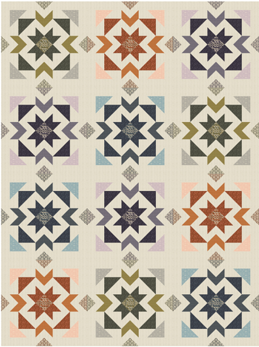 Scout Lake Earth Wind Fire and Ice quilt kit by Ash Cascade for Cotton and Steel Fabrics featuring modern star quilt blocks
