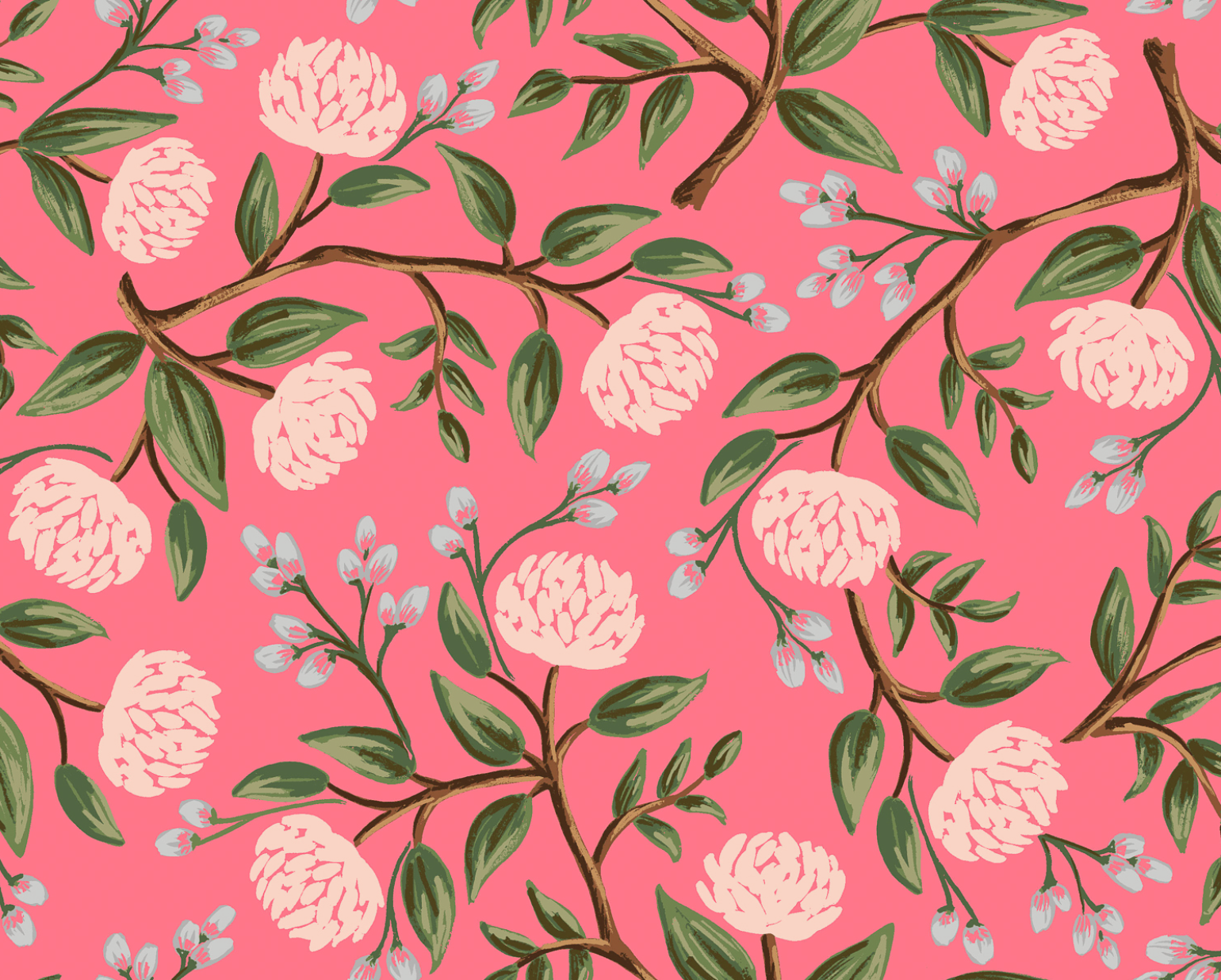 Wildwood Peonies Pink floral quilting cotton by Rifle Paper Co. for Cotton + Steel Fabrics